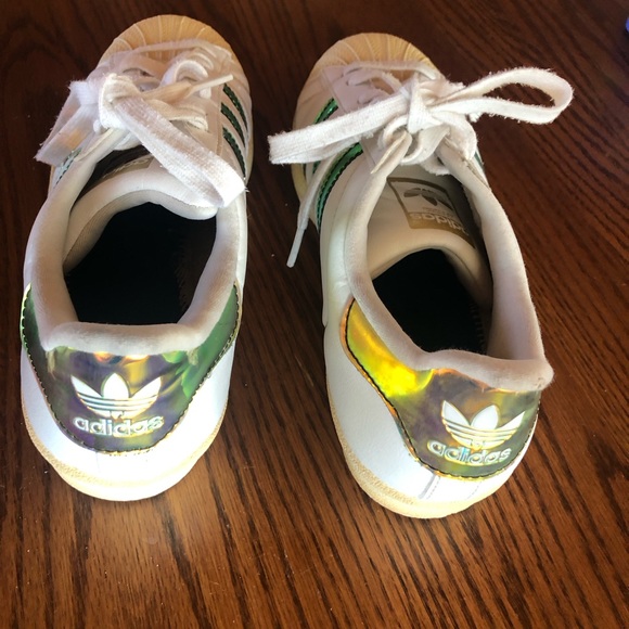 Adidas Holographic Superstar youth 4.5 white lace up sneakers skate grunge punk - Picture 2 of 7